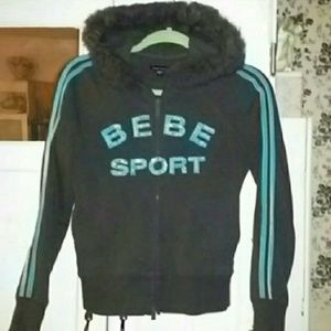 BEBE SPORT GREY CHARCOAL FUR HOODIE